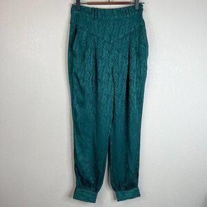 L Academie Womens The Carlotta Pants Pleated Small Button Emerald Green